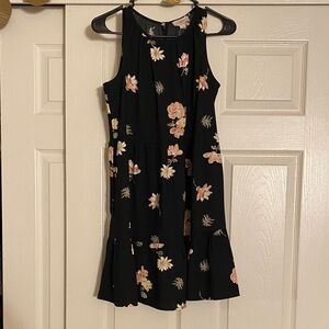LOFT Black Floral babydoll Dress